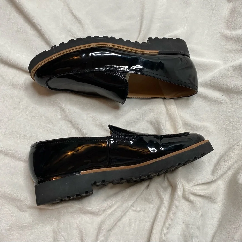 Franco Sarto Black Shiny Patent Leather Cypress Lug Sole Loafers - Picture 5 of 15